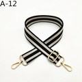 Detail of nylon woven handbag strap with black and white stripes and gold hooks - Black Black Striped (A-12)