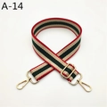 Close-up of adjustable striped bag strap with gold metal hooks and red green beige pattern - Red (A-14)