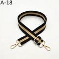 Adjustable black and yellow striped bag strap with gold metal swivel hooks and buckles - Black Khaki Striped (A-18)