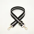 Adjustable black and grey striped shoulder strap with gold-tone metal hooks and buckles - No. 8 Black Silver Stripe