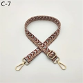 Detail of red, white and blue woven geometric strap with golden metal lobster clasps - Light Blue Jujube Red (C-7)