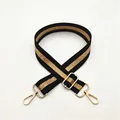 Adjustable black bag strap with gold metallic stripes and golden swivel hooks - No. 13 Black Gold Stripe