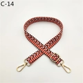Close-up of colorful ethnic geometric woven strap with golden metal lobster clasps - Orange Coffee (C-14)