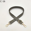Detail of adjustable woven bag strap with geometric V-pattern and gold-tone lobster clasps - Matcha Green (C-16)