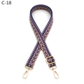 Detail of adjustable woven bag strap with blue and brown geometric arrow pattern and gold buckles - Pink Purple (C-18)