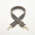 Polka dot cotton strap with gold lobster clasps and adjustable buckle for handbags - Brown