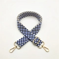 Adjustable blue and white polka dot woven cotton shoulder strap with gold metal buckles - Blue