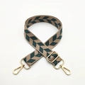 Adjustable woven shoulder strap for handbags with green and khaki leaf pattern and gold hooks - Khaki Green Leaves