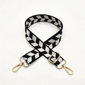 Adjustable black and white chevron patterned knit shoulder strap with gold metal hooks - Black White Leaves