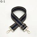 Detail of adjustable geometric strap with gold-tone hardware and blue ethnic pattern - Navy Blue (G-1)