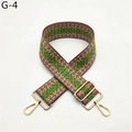 Close-up of ethnic embroidered wide bag strap with geometric patterns and gold buckle - Flesh Pink Green (G-4)