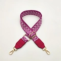 Detail of purple PU leather reinforced ends with golden metal hooks on woven strap - Rose Red