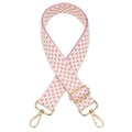 Detail of pink and beige woven adjustable bag strap with golden metal lobster clasps - Silver Clasp / Pink
