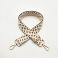 Adjustable thick crossbody bag strap with brown houndstooth pattern and gold hooks - Khaki