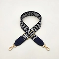 Detail of adjustable blue and white chevron pattern bag strap with gold metal lobster clasp - Blue