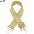 Close-up of thick yellow houndstooth bag strap with gold metal lobster clasps and buckle - Silver Clasp / Yellow (A-24)
