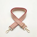 Adjustable woven shoulder strap for bags featuring red and white geometric patterns - Silver Clasp / Red