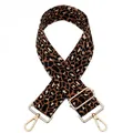 Close-up of leopard print bag strap with golden metal hooks and adjustable buckle - Coffee Leopard