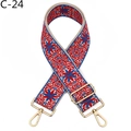 Detail of bohemian embroidery purse strap with geometric floral pattern and gold metal hooks - Blue & Red Pattern (C-24)