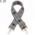 Close-up of adjustable woven strap with grey and black floral embroidery and gold hooks - Blue & Grey Pattern (C-25)