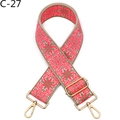 Detail of bohemian floral embroidery bag strap with gold metal hooks and adjustable ring - Watermelon Pink (C-27)