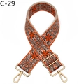 Close-up of retro floral woven bag strap C-29 with adjustable golden metal hardware - Orange (C-29)