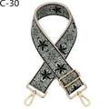 Detail of adjustable floral canvas bag strap with green pattern and gold metal buckles - Antique Brass Buckle / Green (C-30)