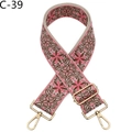 Detail of bohemian cream woven strap with pink floral embroidery and gold metal lobster clasps - C-39 Pink Floral