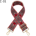 Detail of ethnic embroidery bag strap with red floral patterns and gold metal hooks - Antique Brass Buckle / Red (C-31)