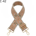 Detail view of Bohemian wide fabric strap with floral embroidery and gold metal hooks - C-42 Matcha Green