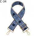 Detailed view of vintage ethnic embroidery bag strap with gold metal buckles and swivel hooks - Blue (C-34)