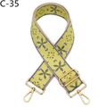 Close-up of adjustable jacquard bag strap with yellow floral patterns and gold hooks - Antique Brass Buckle / Yellow (C-35)