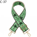 Close-up of green floral embroidery on bag strap with polished gold lobster clasps - Black & Light Green Pattern (C-37)