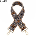 Close-up of wide ethnic jacquard bag strap with gold metal hooks and blue orange patterns - C-49 Brown Blue Floral