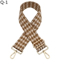 Detail of jacquard houndstooth strap with golden metal swivel hooks and adjuster - Silver Clasp / Brown Beige (Q-1)