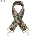 Detail of widened thick woven bag strap with green and brown geometric pattern and gold hardware - Geometric Green Brown Beige Style (O-3) / Silver Clasp