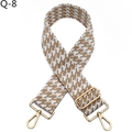 Close-up of thick houndstooth pattern bag strap with golden metal swivel hooks - Silver Clasp / Khaki (Q-8)