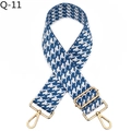 Detail of blue houndstooth wide strap with golden metal swivel hooks and adjustable buckle - Silver Clasp / Lake Blue (Q-11)