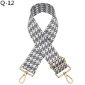 Close-up of thick jacquard houndstooth strap with polished gold hardware buckles - Silver Clasp / Gray (Q-12)