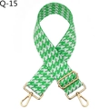 Dettaglio tracolla pied de poule verde e bianca con hardware in metallo dorato regolabile - Chiusura in Argento / Verde (Q-15)
