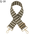 Detail of dark green houndstooth woven wide bag strap with luxury gold metal hooks - Silver Clasp / Army Green (Q-18)