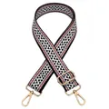 Detail view of woven bag strap No. 35 with black and white geometric pattern and gold clips - No. 35