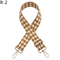 Close-up of adjustable houndstooth patterned bag strap with gold lobster clasps - Light Brown (R-2)