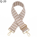 Close-up of brown houndstooth woven strap with gold swivel lobster clasps for bags - Silver Clasp / Light Khaki (Q-20)