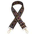 Detail of adjustable vintage geometric bag strap with golden metal hooks for handbags - Style 37