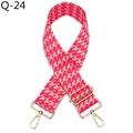 Close-up of pink houndstooth jacquard bag strap with golden swivel snap hooks and buckle - Silver Clasp / Watermelon Red (Q-24)