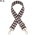 Detail of brown houndstooth jacquard strap with gold metal hooks and adjustable buckle - Coffee (R-6)