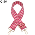 Close-up of pink houndstooth woven handbag strap with premium gold metal hardware - Silver Clasp / Rose Red (Q-26)