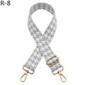 Detailed view of adjustable houndstooth bag strap with premium gold metal swivel hooks - Gray (R-8)
