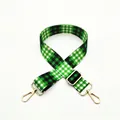 Detail view of green and white plaid adjustable strap with golden metal swivel hooks - No.2 Green White Plaid